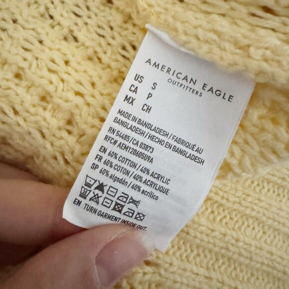 AMERICAN EAGLE Open Knit Crochet Cardigan Sweater Butter Yellow Small S - Picture 8 of 9